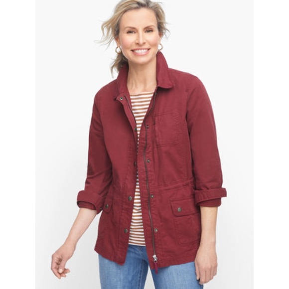 Talbots Women’s Red Twill Safari Jacket Sz Lp - Picture 1 of 8